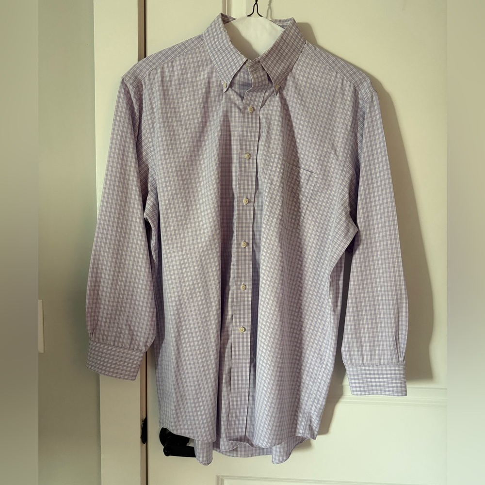 Brooks Brothers Madison purple checkered button up non iron cotton shirt 16.5 32